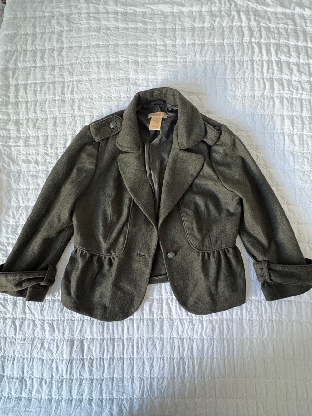 Joe Fresh Olive Green Peplum Wool-Blend Pea Coat